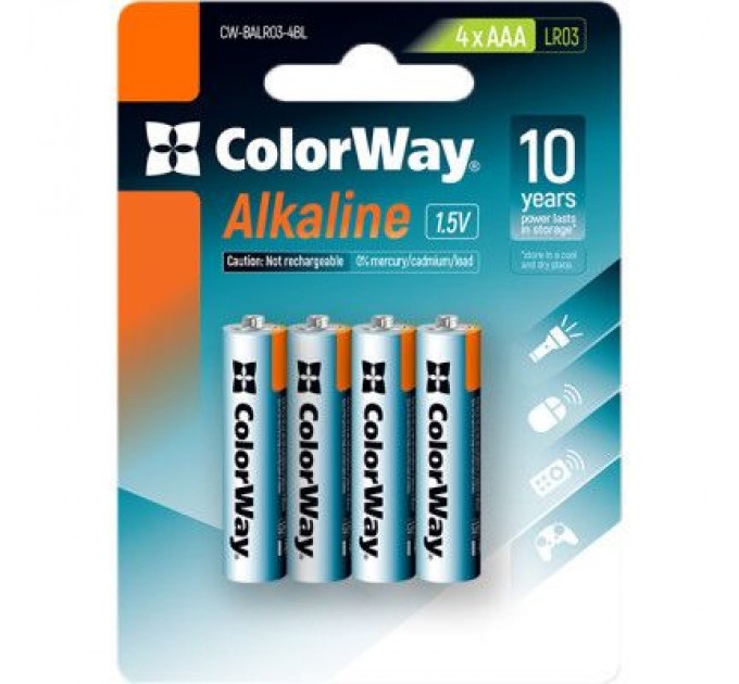 ColorWay Батарейка ColorWay AAA LR03 Alkaline Power (лужні) * 4 blister (CW-BALR03-4BL)