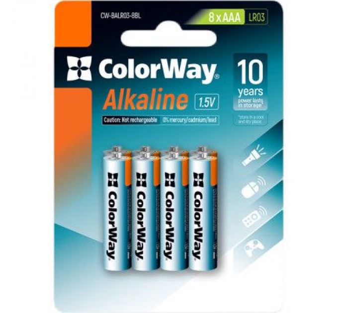 ColorWay Батарейка ColorWay AAA LR03 Alkaline Power (лужні) * 8 blister (CW-BALR03-8BL)