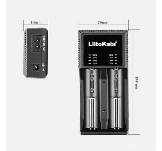 Liitokala Зарядний пристрій для акумуляторів Liitokala 2 Slots, LED indicator, Li-ion(18650...RCR123...26650), NiMH(AA, AAA, SC, C) (Lii-PL2)