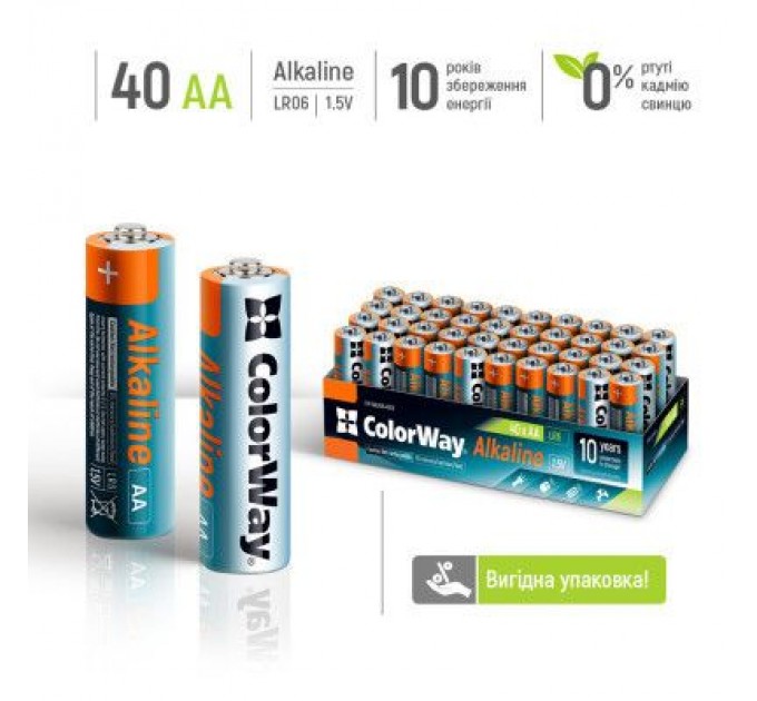 ColorWay Батарейка ColorWay AA LR6 Alkaline Power (лужні) * 40 colour box (CW-BALR06-40CB)