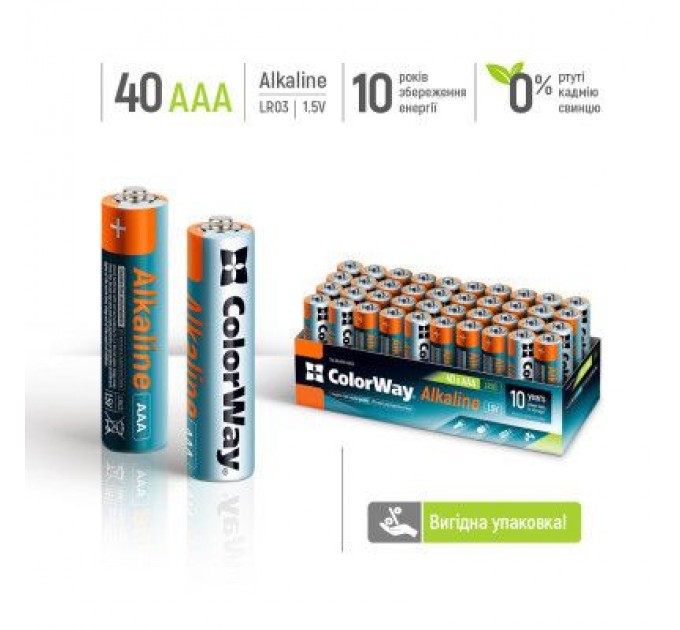 ColorWay Батарейка ColorWay AAA LR6 Alkaline Power (лужні) * 40 colour box (CW-BALR03-40CB)