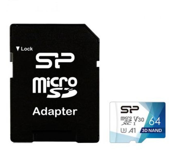 Silicon Power Карта пам'яті Silicon Power 64Gb microSDXC U3 A1 V30 Superior Color 100R/80W + adapter (SP064GBSTXDU3V20AB)