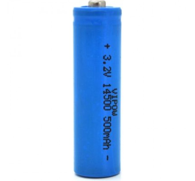 Vipow Акумулятор 14500 LiFePO4 (size AA), 500mAh, 3.2V, TipTop, blue Vipow (IFR14500-500mAhTT / 21439)