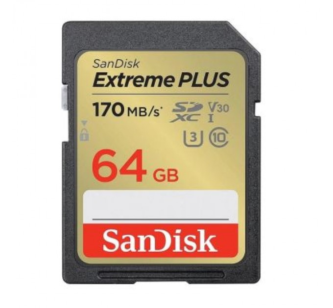 Карта пам'яті SanDisk 64GB SD class 10 UHS-I Extreme PLUS (SDSDXW2-064G-GNCIN)