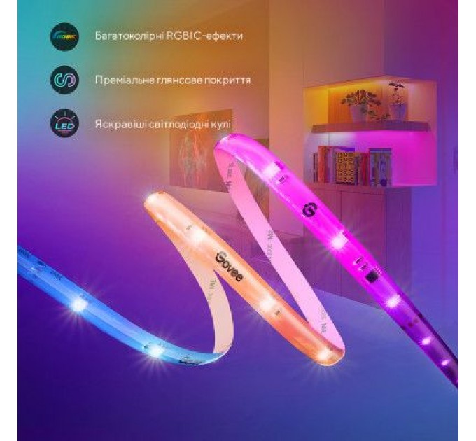 Govee Світлодіодна стрічка Govee RGBIC Basic Wi-Fi + Bluetooth LED Strip Light With Protective Coating 10м Білий (H619C3D1)