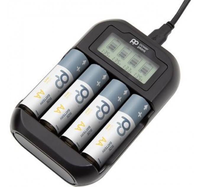 Зарядний пристрій для акумуляторів PowerPlant PP-UN4 (AA, AAA / input microUSB DC 5V/2A) (PP-UN4)