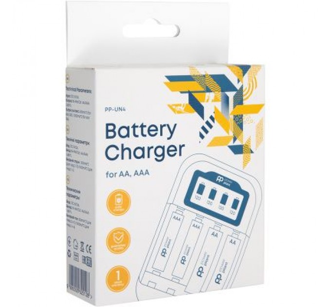 Зарядний пристрій для акумуляторів PowerPlant PP-UN4 (AA, AAA / input microUSB DC 5V/2A) (PP-UN4)