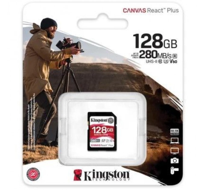 Карта пам'яті Kingston 128GB SDXC class 10 UHS-II U3 Canvas React Plus (SDR2V6/128GB)