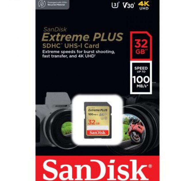 Карта пам'яті SanDisk 32GB SDXC class 10 Extreme PLUS (SDSDXWT-032G-GNCIN)