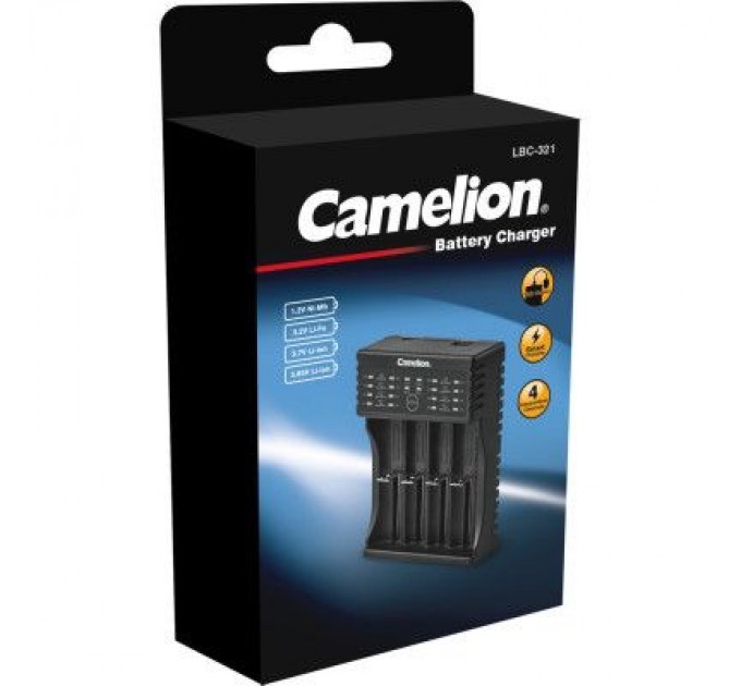 Camelion Зарядний пристрій для акумуляторів Camelion Univercal charger for Ni-MH 1.2V, Li-Fe 3.2V, Li-Ion 3.7 to 3.85V, Input DC 5V-2A (LBC-321)