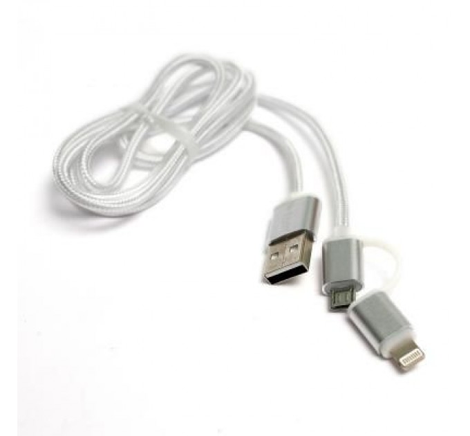 Дата кабель USB 2.0 AM to Lightning + Micro 5P 1.0m cotton PowerPlant (KD00AS1290)