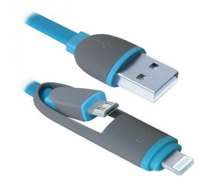 Defender Дата кабель USB10-03BP USB - Micro USB/Lightning, blue, 1m Defender (87487)