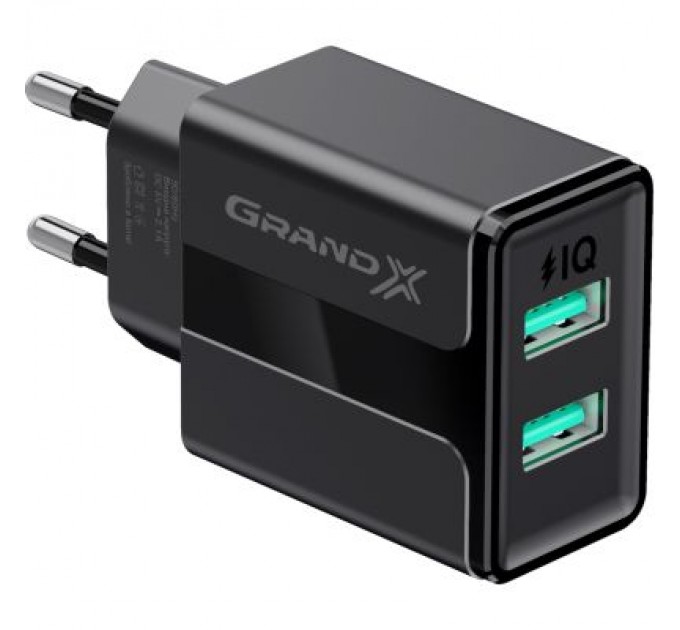 Зарядний пристрій Grand-X CH-15UMB (5V/2,1A + DC cable 2,4А USB -> Micro USB 1m) Black (CH-15UMB)
