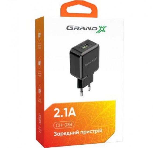 Grand-X Зарядний пристрій Grand-X CH-03B (5V/2,1A) Black (CH-03B)