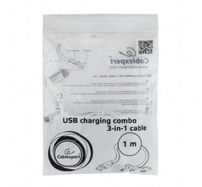 Дата кабель USB 2.0 AM to Lightning + Micro 5P + Type-C 1.0m Cablexpert (CC-USB2-AMLM32-1M-W)