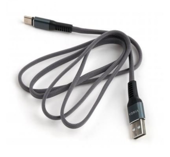 Vinga Дата кабель USB 2.0 AM to Type-C 1m flat nylon gray Vinga (VCPDCTCFNB1GR)