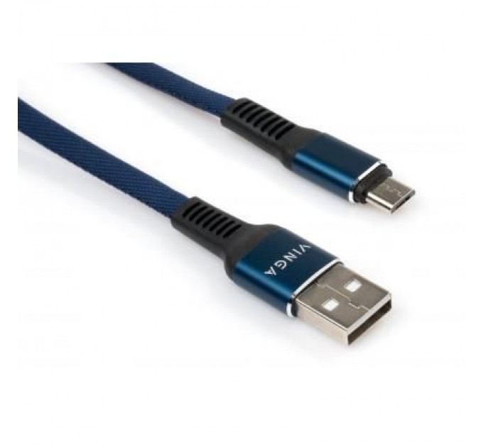 Дата кабель USB 2.0 AM to Micro 5P 1m flat nylon blue Vinga (VCPDCMFNB1B)