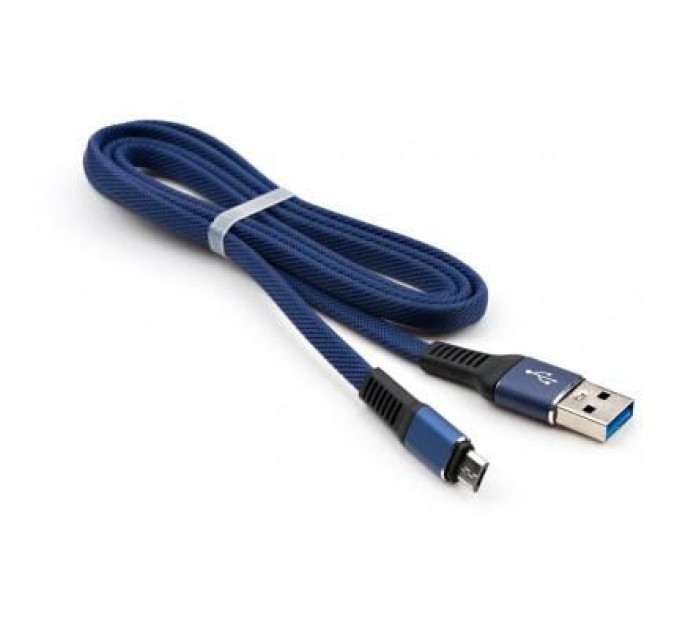 Дата кабель USB 2.0 AM to Micro 5P 1m flat nylon blue Vinga (VCPDCMFNB1B)