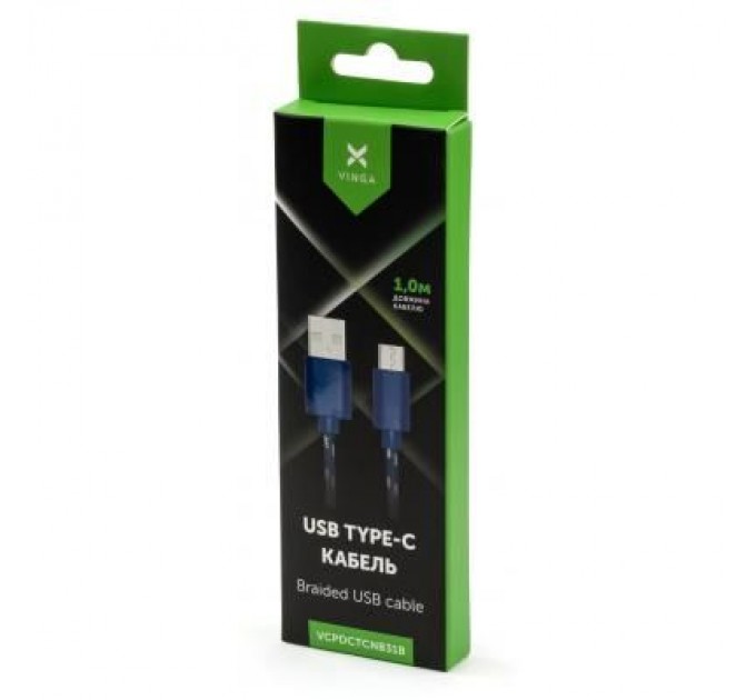 Vinga Дата кабель USB 2.0 AM to Type-C 2color nylon 1m blue Vinga (VCPDCTCNB31B)