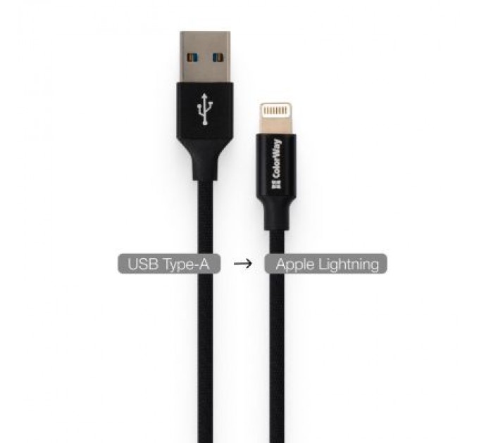 ColorWay Дата кабель USB 2.0 AM to Lightning 1.0m black ColorWay (CW-CBUL004-BK)