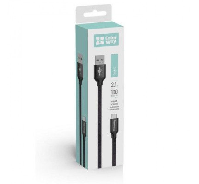 ColorWay Дата кабель USB 2.0 AM to Type-C 1.0m 2.1А black ColorWay (CW-CBUC003-BK)