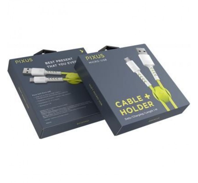 Pixus Дата кабель USB 2.0 AM to Micro 5P 1.0m Soft white/lime Pixus (4897058531176)