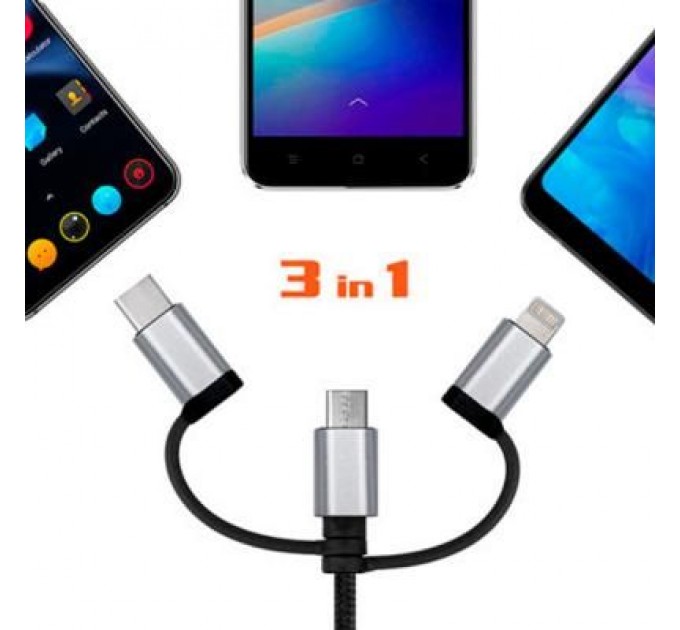 REAL-EL Дата кабель USB 2.0 AM to 3in1 1.0m Premium black REAL-EL (EL123500035)