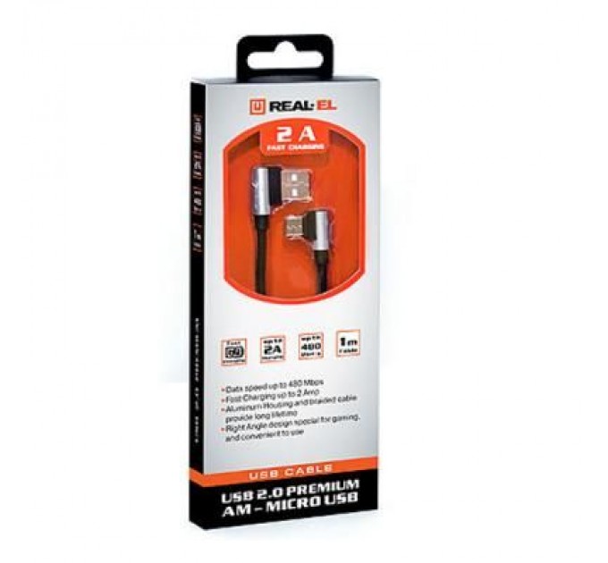 Дата кабель USB 2.0 AM to Micro 5P 1.0m Premium black REAL-EL (EL123500031)