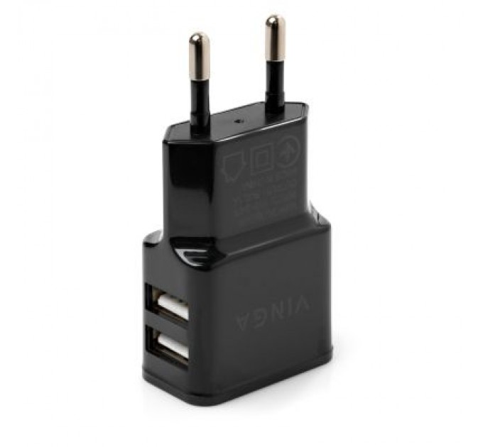 Vinga Зарядний пристрій Vinga 2 Port USB Wall Charger 2.1A (VCPWCH2USB2ABK)