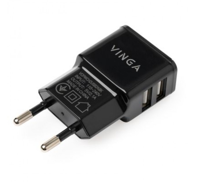 Vinga Зарядний пристрій Vinga 2 Port USB Wall Charger 2.1A (VCPWCH2USB2ABK)