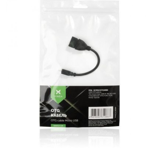 Дата кабель OTG USB 2.0 AF to Micro 5P Vinga (VCPDCOTGMBK)