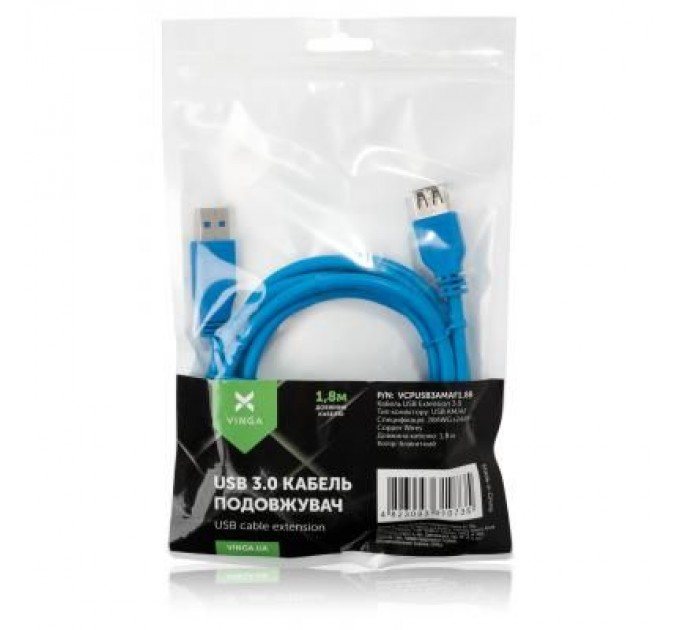 Vinga Дата кабель USB 3.0 AM/AF 1.8m Vinga (VCPUSB3AMAF1.8B)