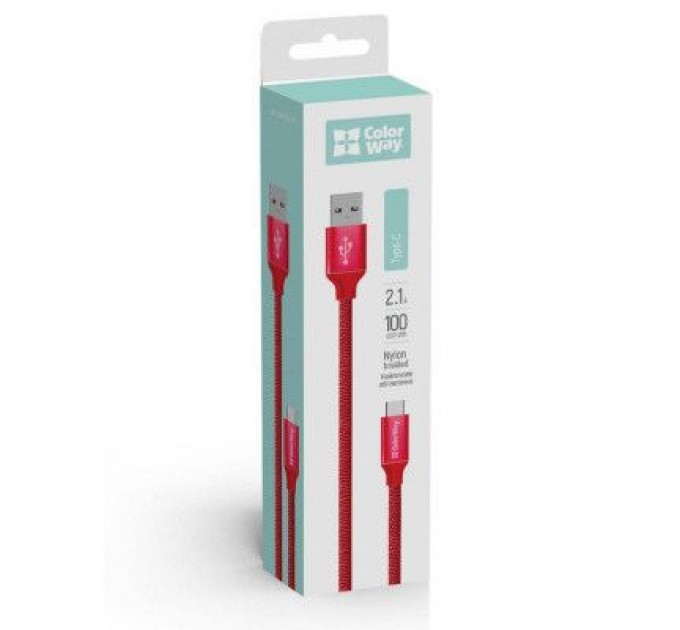 Дата кабель Кабель Colorway USB - Type-C 2.1А 1м червоний ColorWay (CW-CBUC003-RD)