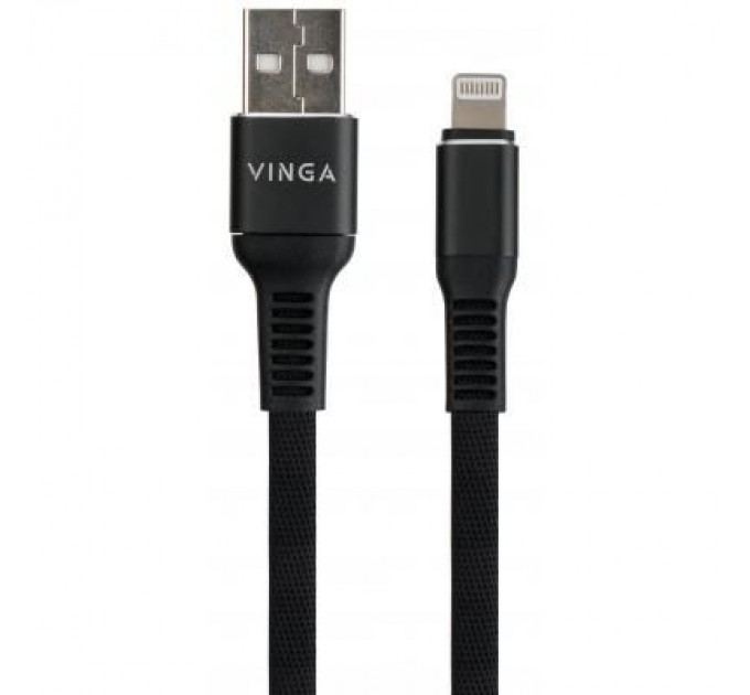 Дата кабель USB 2.0 AM to Lightning 1.0m flat nylon black Vinga (VCPDCLFNB1BK)