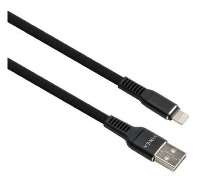 Дата кабель USB 2.0 AM to Lightning 1.0m flat nylon black Vinga (VCPDCLFNB1BK)