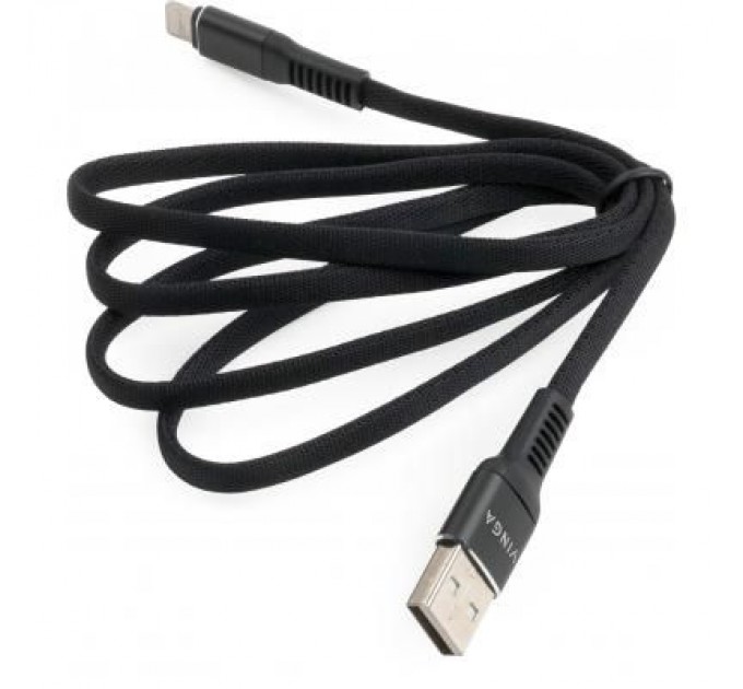 Дата кабель USB 2.0 AM to Lightning 1.0m flat nylon black Vinga (VCPDCLFNB1BK)