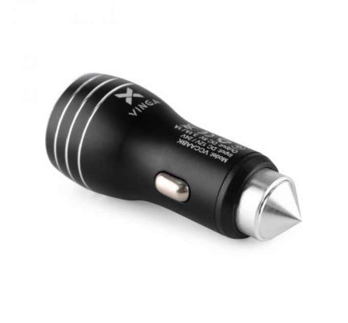 Зарядний пристрій Vinga Dual USB Car Charger aluminium 15.5W Max (VCCAABK)