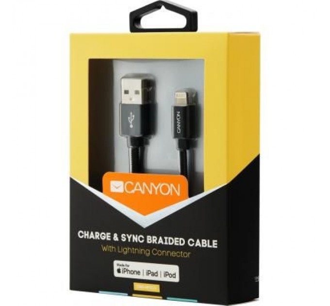 Canyon Дата кабель USB 2.0 AM to Lightning 1.0m MFI Black Canyon (CNS-MFIC3B)