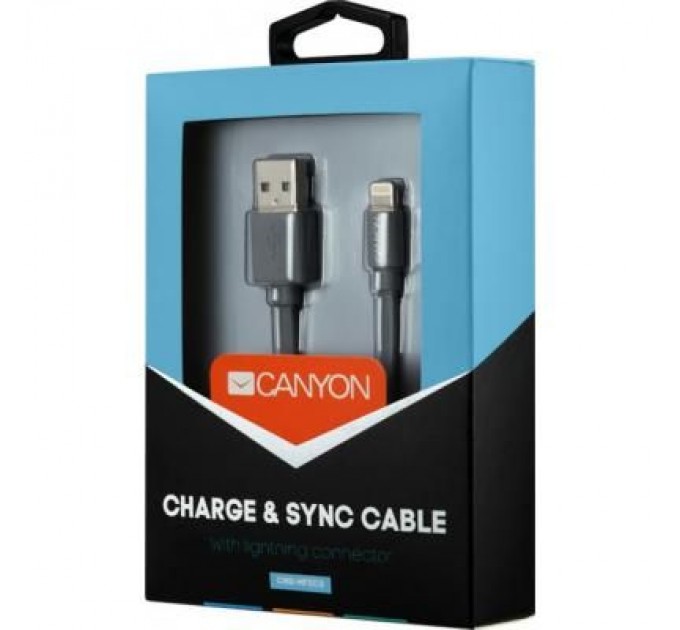 Canyon Дата кабель USB 2.0 AM to Lightning 1.0m MFI flat Dark gray Canyon (CNS-MFIC2DG)