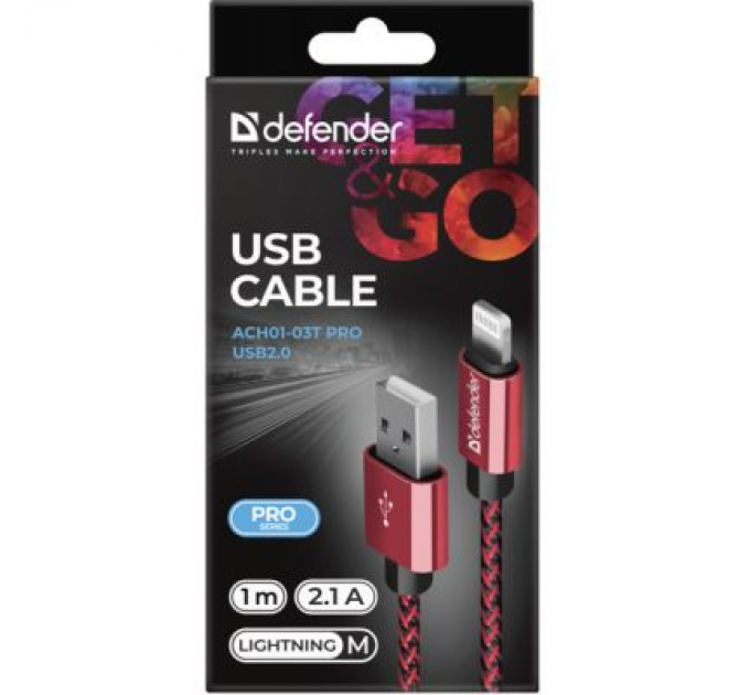 Дата кабель USB 2.0 AM to Lightning 1.0m ACH01-03T PRO Red Defender (87807)