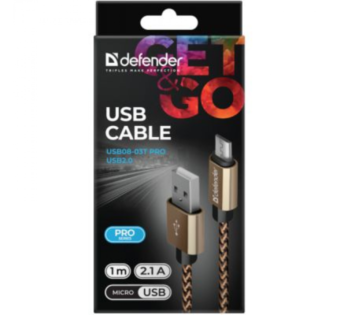 Дата кабель USB 2.0 AM to Micro 5P 1.0m USB08-03T gold Defender (87800)