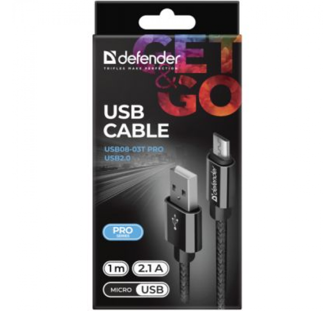 Defender Дата кабель USB 2.0 AM to Micro 5P 1.0m USB08-03T PRO black Defender (87802)