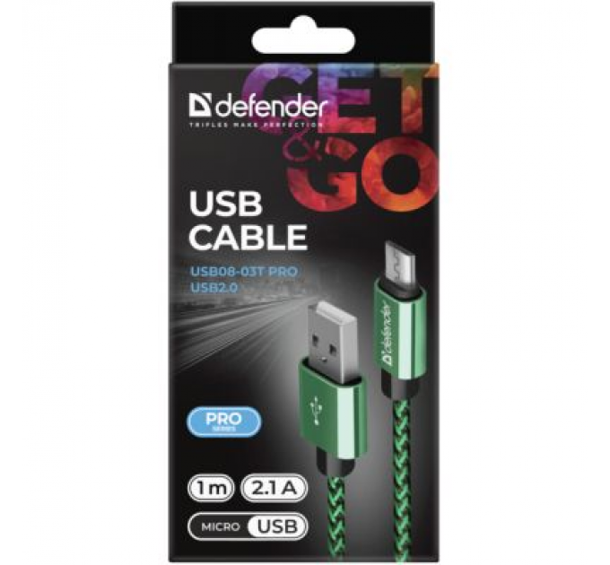 Defender Дата кабель USB 2.0 AM to Micro 5P 1.0m USB08-03T green Defender (87804)