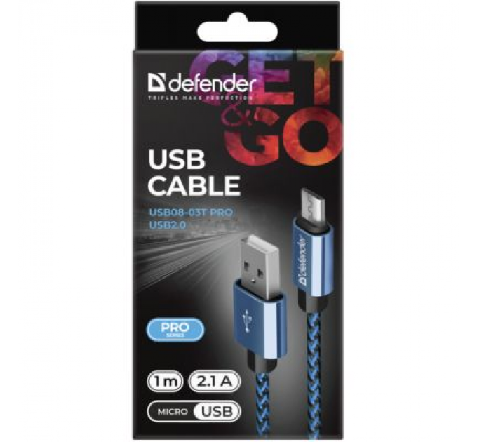 Дата кабель USB 2.0 AM to Micro 5P 1.0m USB08-03T blue Defender (87805)
