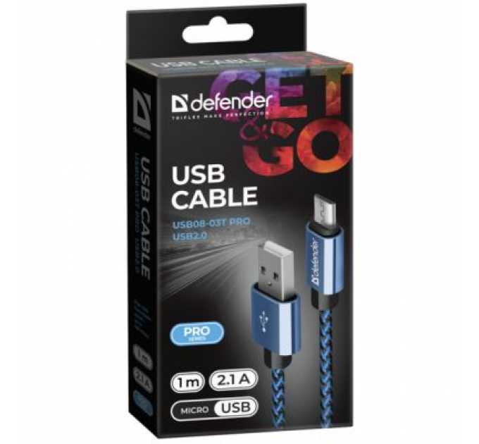 Дата кабель USB 2.0 AM to Micro 5P 1.0m USB08-03T blue Defender (87805)
