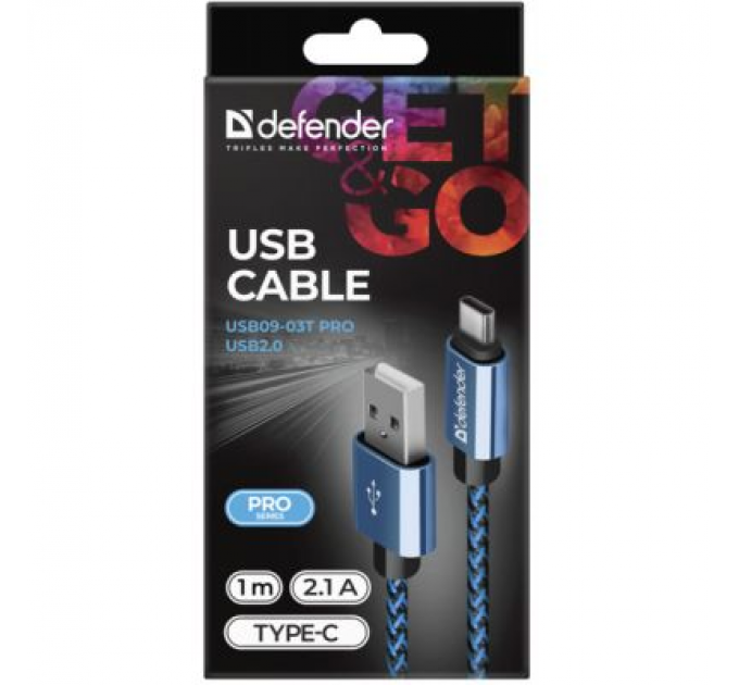 Дата кабель USB 2.0 AM to Type-C 1.0m USB09-03T PRO blue Defender (87817)