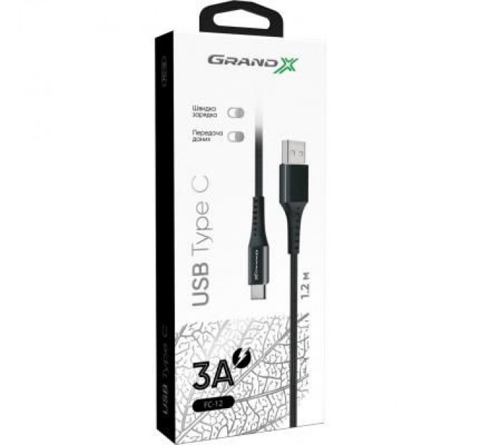 Grand-X Дата кабель USB 2.0 AM to Type-C 1.2m Black Grand-X (FC-12B)