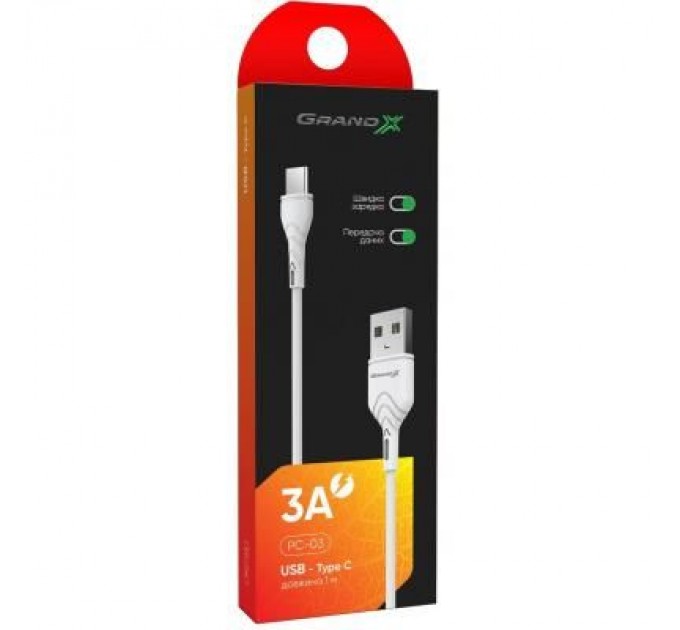 Grand-X Дата кабель USB 2.0 AM to Type-C 1.0m White Grand-X (PC-03W)