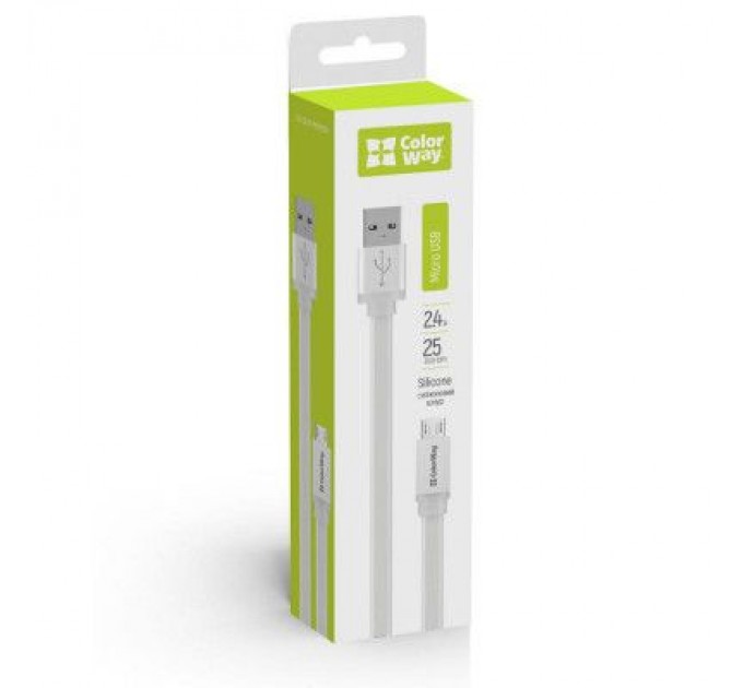 ColorWay Дата кабель USB 2.0 AM to Micro 5P 0.25m white ColorWay (CW-CBUM-MUM25W)