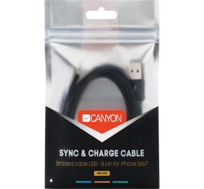 Canyon Дата кабель USB 2.0 AM to Lightning 1.0m Black Canyon (CNE-CFI3B)